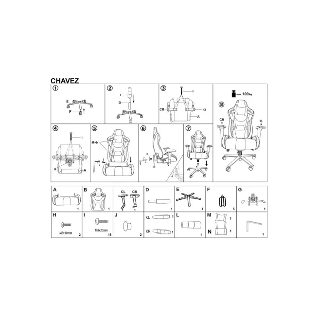 Scaun directorial pentru gaming hm chavez, piele ecologica, cadru metalic, cotiere reglabile, multiblock, perne lombare,100 kg, negru drm10405