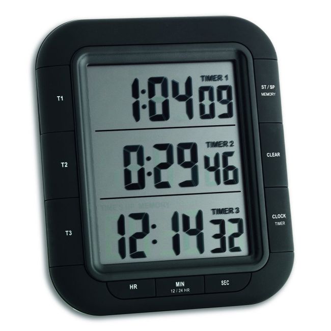 Timer si cronometru digital triplu, cu operare simultana, ceas, memorie, negru, TFA 38.2023