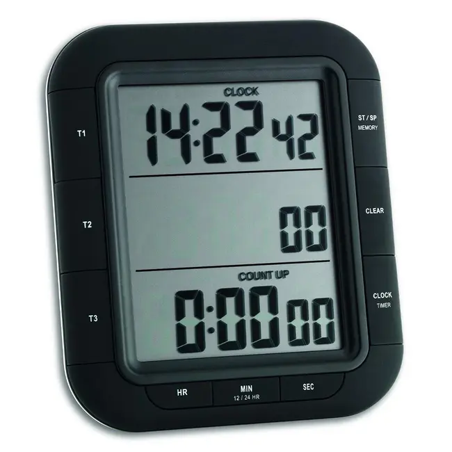 Timer si cronometru digital triplu, cu operare simultana, ceas, memorie, negru, TFA 38.2023