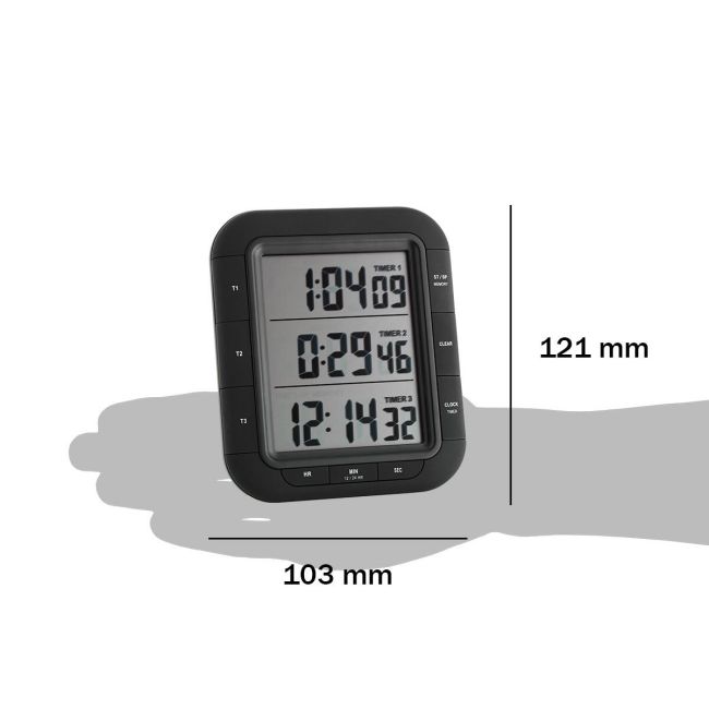 Timer si cronometru digital triplu, cu operare simultana, ceas, memorie, negru, TFA 38.2023