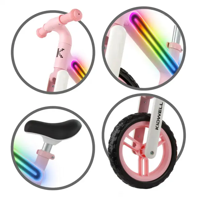 Bicicleta De Echilibru Fara Pedale Pentru Copii, Sa Reglabila, Cu Lumini Led, Roti Eva, 2 Ani+, Suno Pink, Kidwell Pjbrobisun01a0