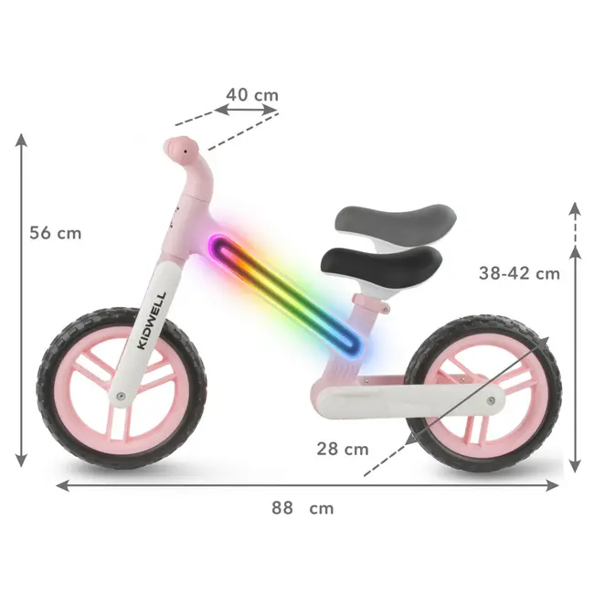Bicicleta De Echilibru Fara Pedale Pentru Copii, Sa Reglabila, Cu Lumini Led, Roti Eva, 2 Ani+, Suno Pink, Kidwell Pjbrobisun01a0