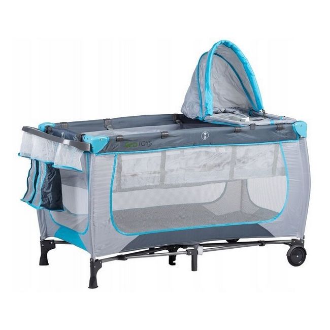Patut pliabil accesorizat ecotoys - gri - resigilat (husa transport rupta) ede626a_resigilat