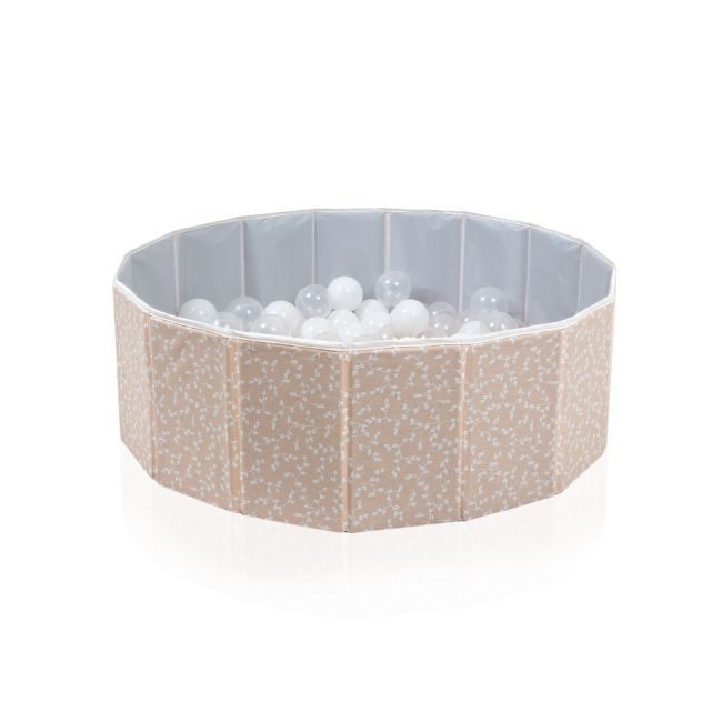 Piscina uscata pliabila cu bile, BabyJem, 30x83 cm, 100 bile albe, somon JEMbj_8621