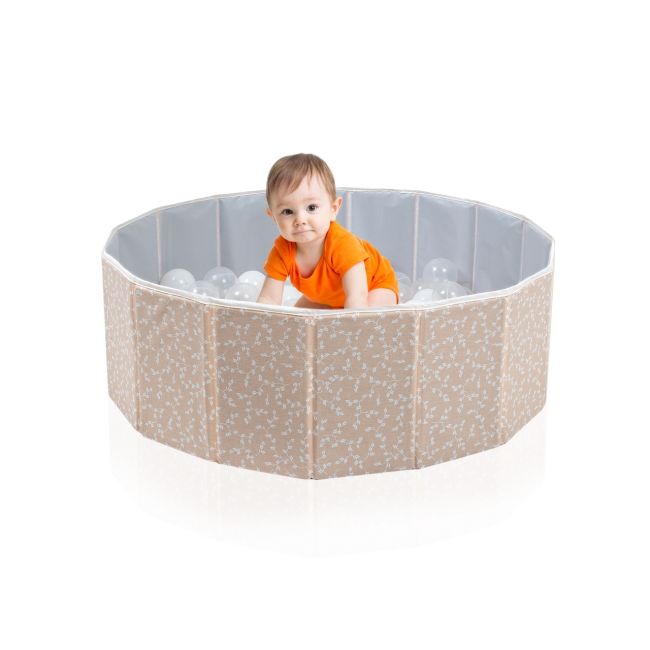 Piscina uscata pliabila cu bile, BabyJem, 30x83 cm, 100 bile albe, somon JEMbj_8621