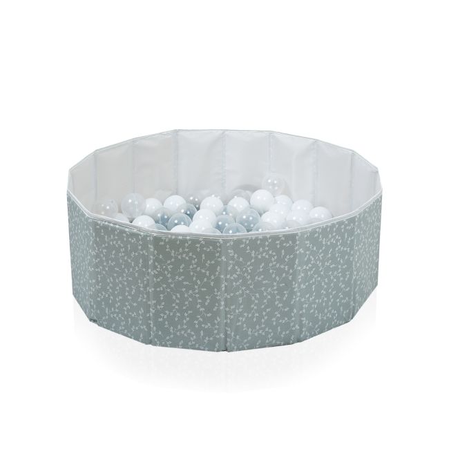 Piscina uscata pliabila cu bile, BabyJem, 30x83 cm, 100 bile albe, verde JEMbj_8622