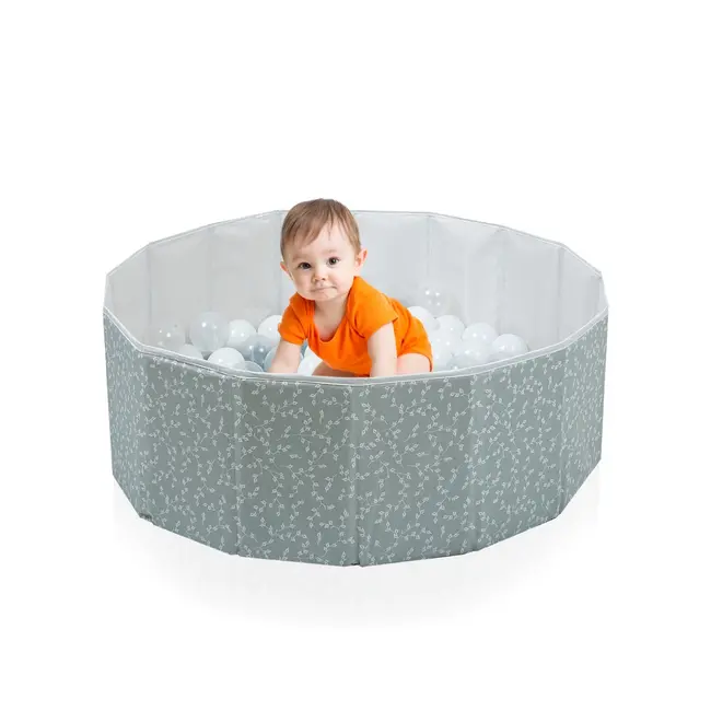 Piscina uscata pliabila cu bile, BabyJem, 30x83 cm, 100 bile albe, verde JEMbj_8622