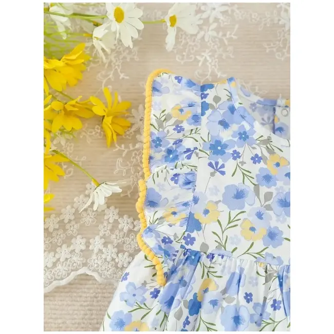 Salopeta alba cu floricele bleu si galbene mdtu142-r2