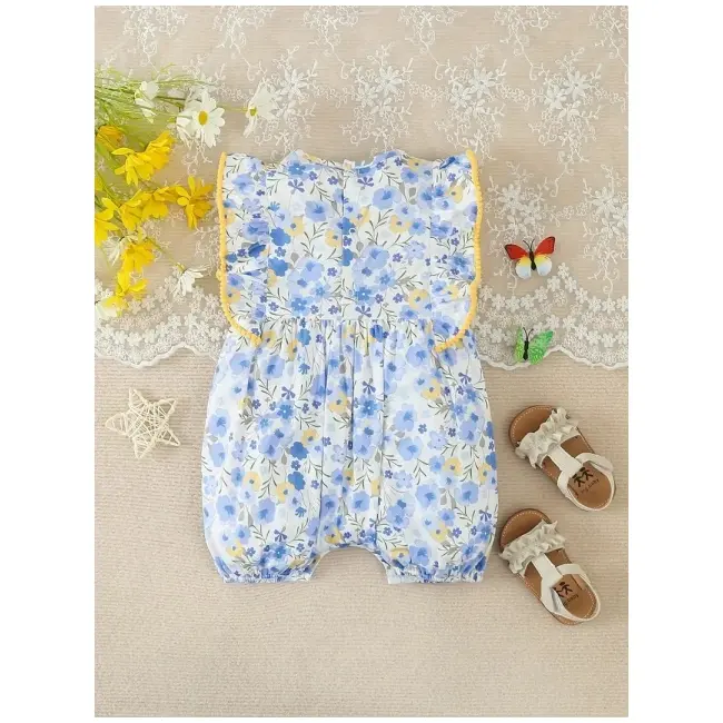 Salopeta alba cu floricele bleu si galbene mdtu142-r2