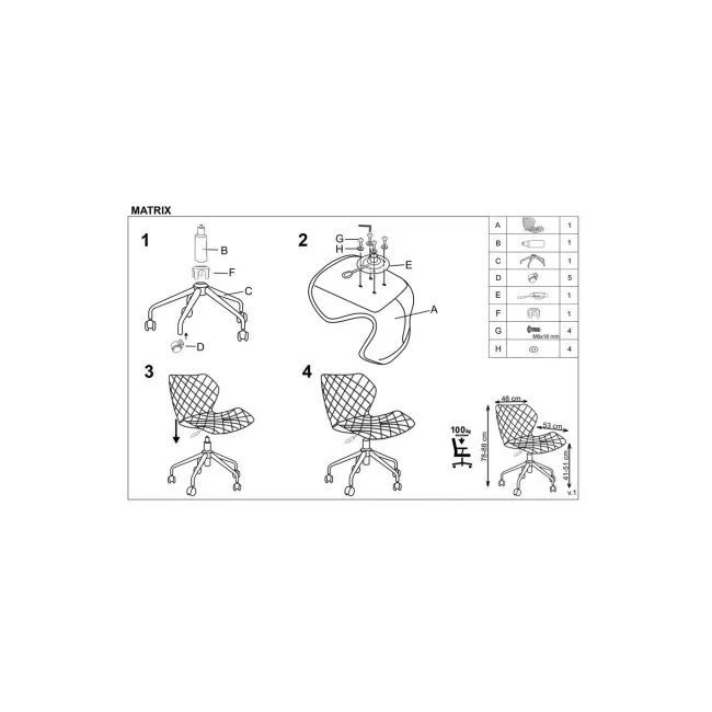 Scaun birou copii HM Matrix 3, stofa/piele ecologica, inaltime reglabila, rotire 360 ˚, roti pivotante, cadru metalic vopsit, 100 kg, negru/alb DRM10596