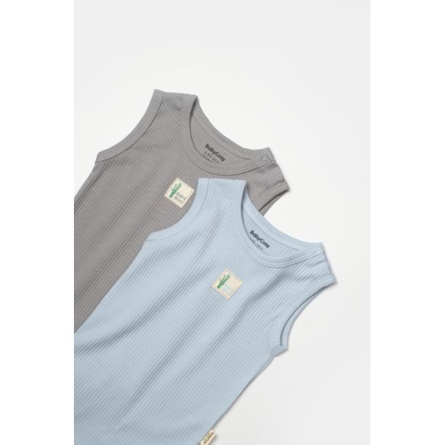Set 2 body-uri fara maneci Bamboo, bleu, BabyCosy, 50% bambus+50% bumbac (Marime: 18-24 Luni) JEMBC-CSYB9014-18