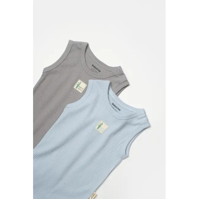 Set 2 body-uri fara maneci Bamboo, bleu, BabyCosy, 50% bambus+50% bumbac (Marime: 6-9 luni) JEMBC-CSYB9014-6