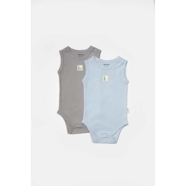 Set 2 body-uri fara maneci Bamboo, bleu, BabyCosy, 50% bambus+50% bumbac (Marime: 9-12 luni) JEMBC-CSYB9014-9