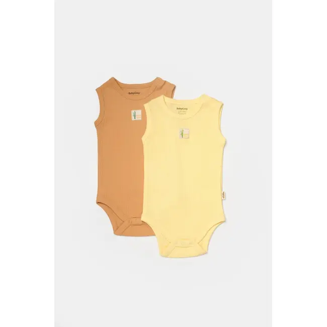 Set 2 body-uri fara maneci Bamboo, galben, BabyCosy, 50% bambus+50% bumbac (Marime: 12-18 Luni) JEMBC-CSYB9013-12