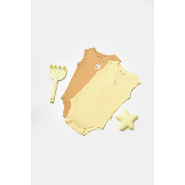 Set 2 body-uri fara maneci Bamboo, galben, BabyCosy, 50% bambus+50% bumbac (Marime: 3-6 Luni) JEMBC-CSYB9013-3