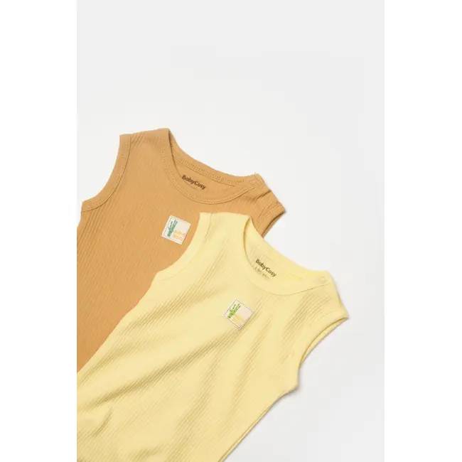 Set 2 body-uri fara maneci Bamboo, galben, BabyCosy, 50% bambus+50% bumbac (Marime: 3-6 Luni) JEMBC-CSYB9013-3