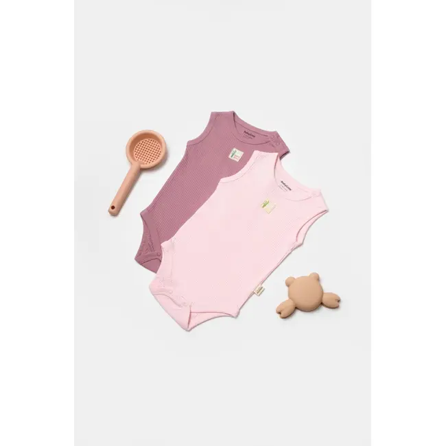 Set 2 body-uri fara maneci Bamboo, roz, BabyCosy, 50% bambus+50% bumbac (Marime: 3-6 Luni) JEMBC-CSYB9012-3