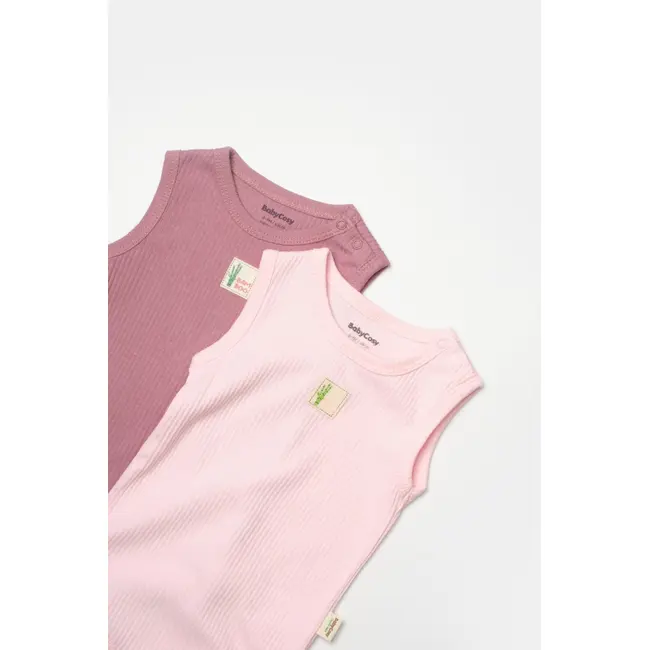 Set 2 body-uri fara maneci Bamboo, roz, BabyCosy, 50% bambus+50% bumbac (Marime: 3-6 Luni) JEMBC-CSYB9012-3