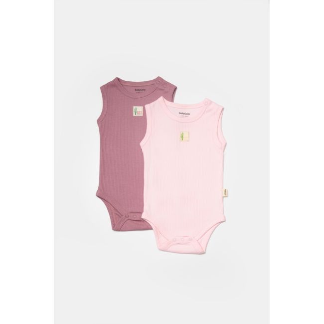 Set 2 body-uri fara maneci Bamboo, roz, BabyCosy, 50% bambus+50% bumbac (Marime: 6-9 luni) JEMBC-CSYB9012-6