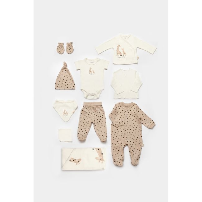 Set de 10 piese pentru nou nascut, 100% bumbac organic, Giraffe, BabyCosy JEMBC-CSY5112