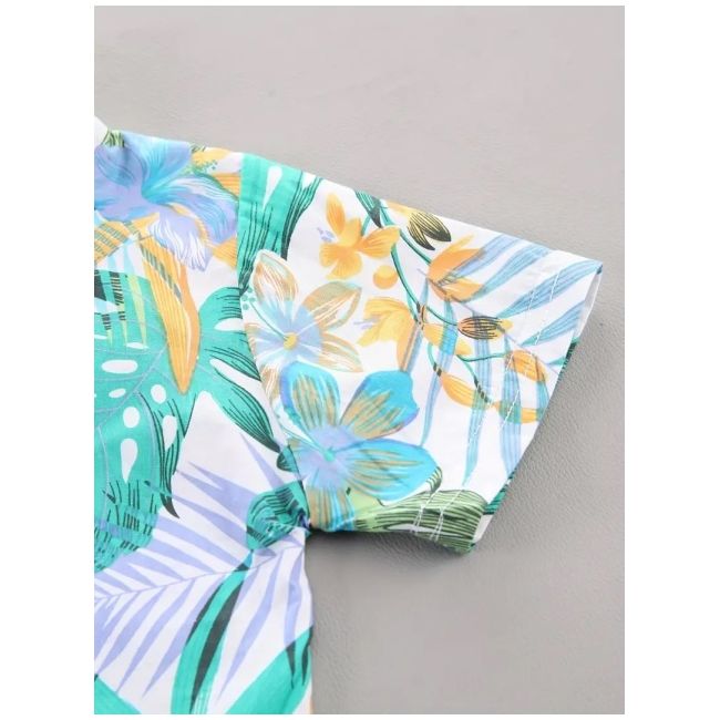 Set tropical pentru baieti – camasa colorata si pantaloni bej mbtu131-de