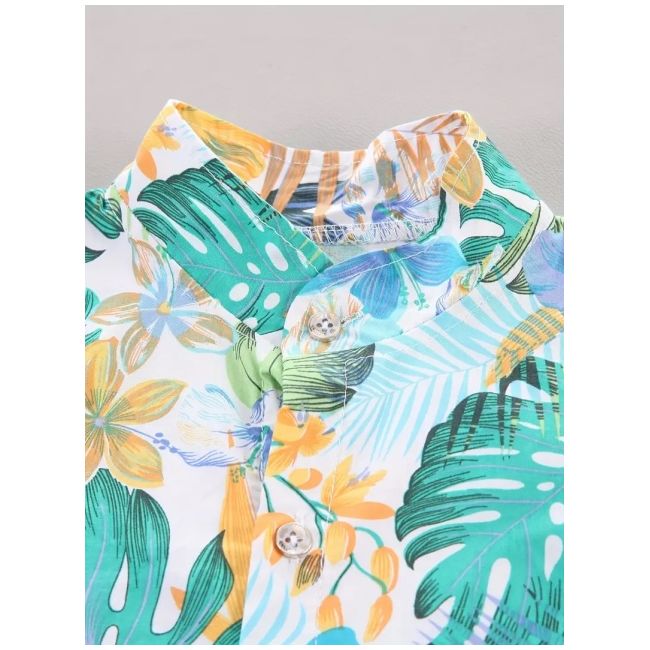 Set tropical pentru baieti – camasa colorata si pantaloni bej mbtu131-de