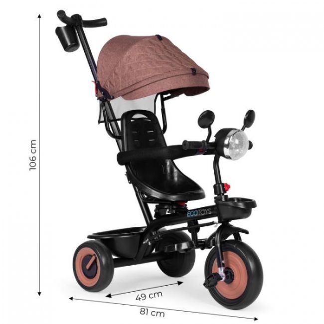 Tricicleta 3 in 1 pentru copii, scaun rotativ 360°, roti din spuma eva, ecotoys wql-066-51 - bej - resigilat edeediwql-066-51beige_resigilat