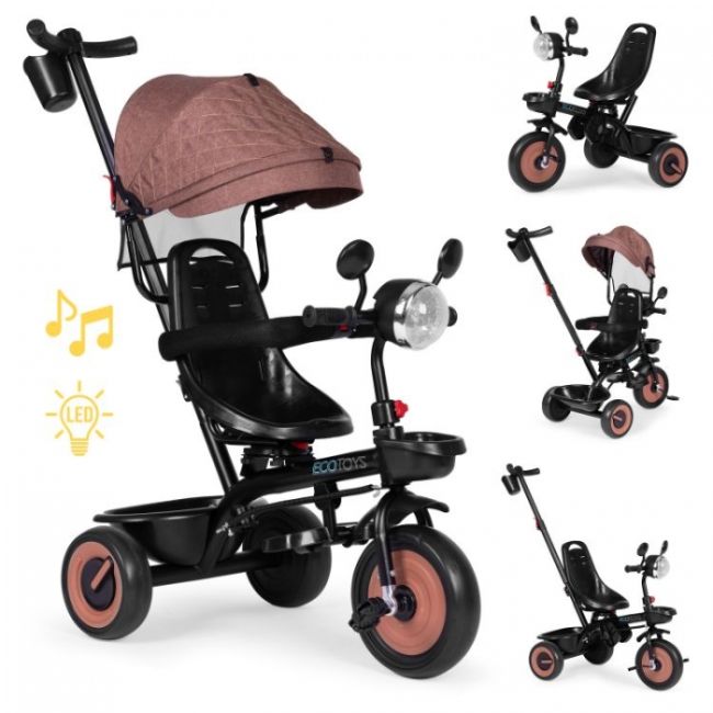 Tricicleta 3 in 1 pentru copii, scaun rotativ 360°, roti din spuma eva, ecotoys wql-066-51 - bej - resigilat edeediwql-066-51beige_resigilat