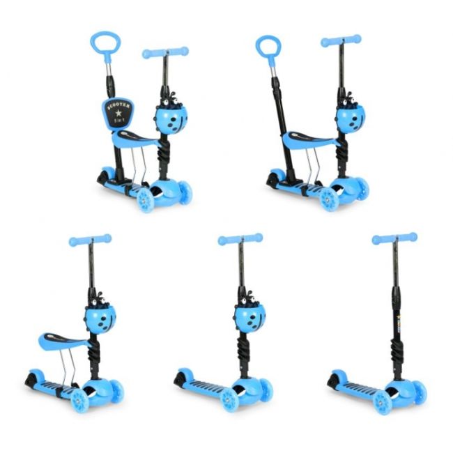 Trotineta 5 in 1 cu sezut si 3 roti cu led ecotoys ym-sw-6 - albastru - resigilat (ambalaj deteriorat) edeediym-sw-6blue_resigilat