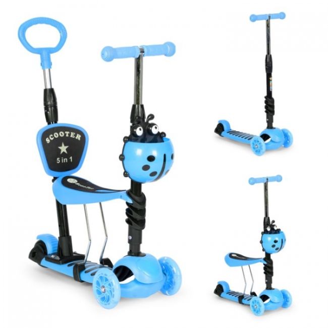 Trotineta 5 in 1 cu sezut si 3 roti cu led ecotoys ym-sw-6 - albastru - resigilat (ambalaj deteriorat) edeediym-sw-6blue_resigilat