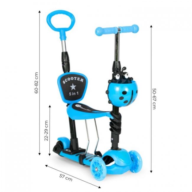 Trotineta 5 in 1 cu sezut si 3 roti cu led ecotoys ym-sw-6 - albastru - resigilat (ambalaj deteriorat) edeediym-sw-6blue_resigilat