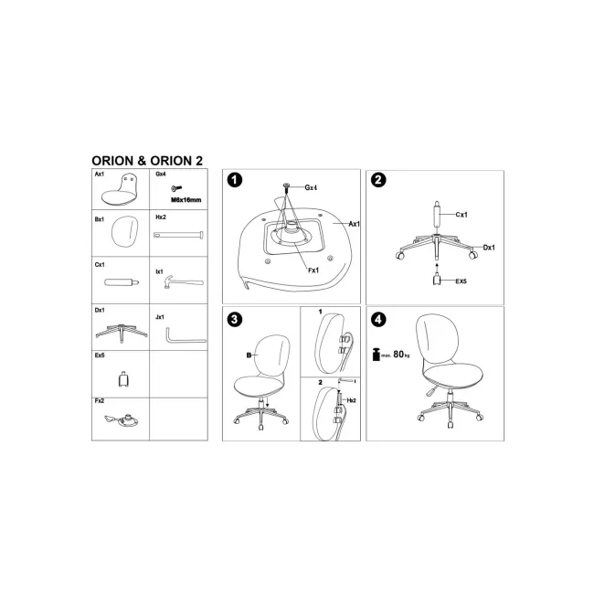 Scaun birou copii HM Orion, stofa, inaltime reglabila, rotire 360 ˚,roti pivotante, cadru polipropilena, 80 kg, negru/gri DRM10601