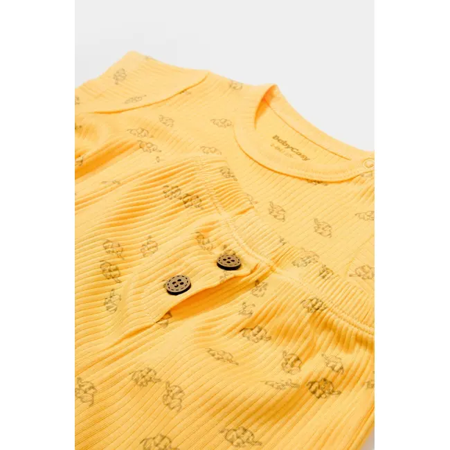 Set tricou cu pantaloni Printed, galben, BabyCosy, 50%bumbac+50% modal (Marime: 3-6 Luni) JEMBC-CSYM11702-3