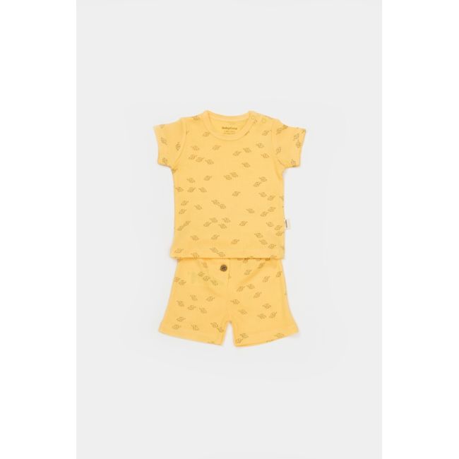 Set tricou cu pantaloni Printed, galben, BabyCosy, 50%bumbac+50% modal (Marime: 9-12 luni) JEMBC-CSYM11702-9
