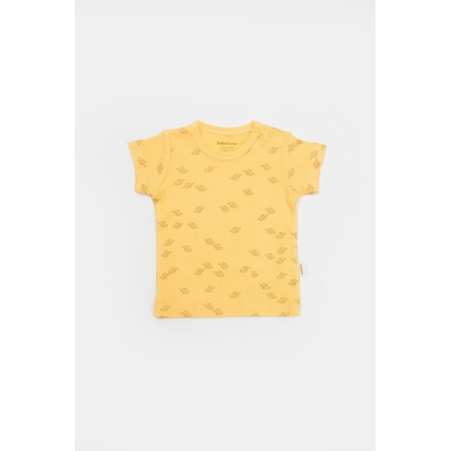 Set tricou cu pantaloni Printed, galben, BabyCosy, 50%bumbac+50% modal (Marime: 9-12 luni) JEMBC-CSYM11702-9