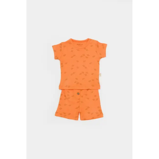 Set tricou cu pantaloni Printed, portocaliu, BabyCosy, 50%bumbac+50% modal (Marime: 18-24 Luni) JEMBC-CSYM11705-18