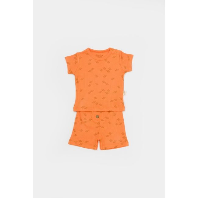 Set tricou cu pantaloni Printed, portocaliu, BabyCosy, 50%bumbac+50% modal (Marime: 6-9 luni) JEMBC-CSYM11705-6