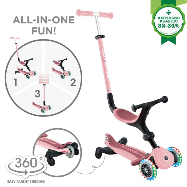 Trotineta Globber Go-Up 3 in 1 Active, Eco, rotire 360, roz pal FUNK749-310