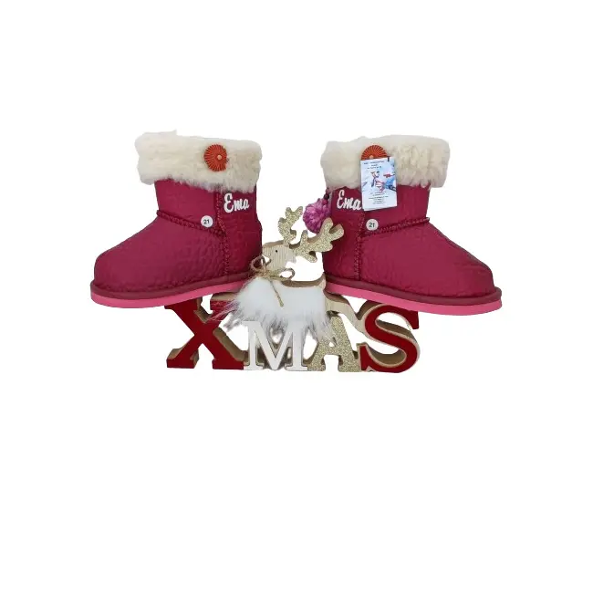 Cizmulite piele, Erika, imblanite, pentru fete (Marime: 20, Culoare nappa: alb, Decor: Pon-Pon)