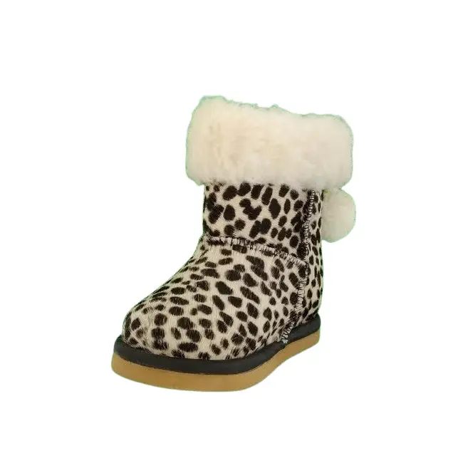 Cizmulite piele, Erika, imblanite, pentru fete (Marime: 18, Culoare nappa: Leopard print, Decor: Pon-Pon)