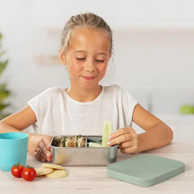 Cutie de pranz pentru alimente, din inox, cu compartimente din silicon, capac din silicon, fara BPA, lavabile in masina de spalat vase, Reer Lunchbox 25143