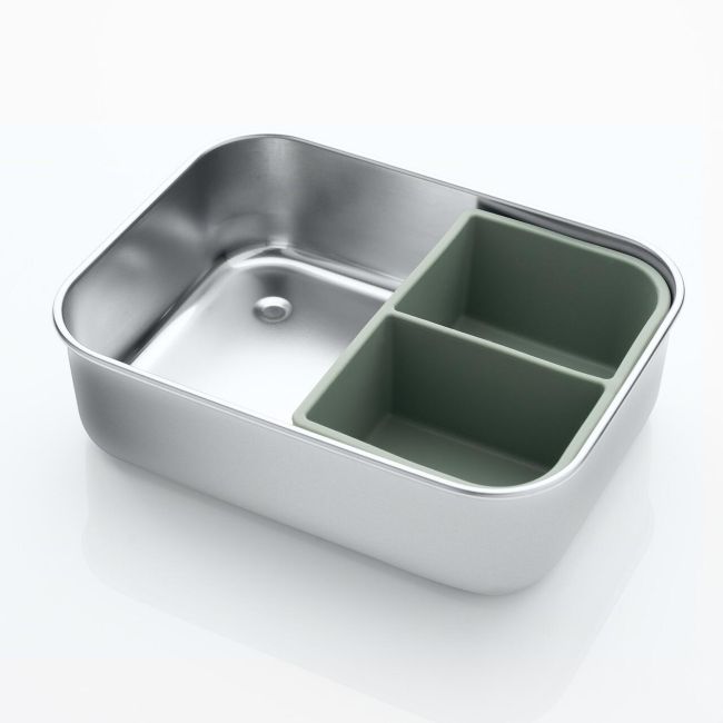 Cutie de pranz pentru alimente, din inox, cu compartimente din silicon, capac din silicon, fara BPA, lavabile in masina de spalat vase, Reer Lunchbox 25143