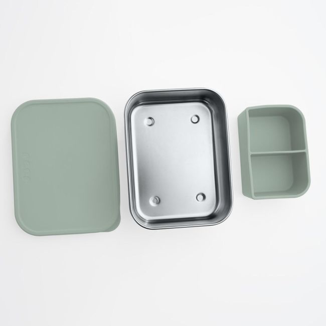 Cutie de pranz pentru alimente, din inox, cu compartimente din silicon, capac din silicon, fara BPA, lavabile in masina de spalat vase, Reer Lunchbox 25143