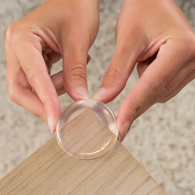 Set 4 protectii universale pentru colturi, din plastic transparent, cu banda adeziva, rezistente la muscaturi, fara PVC, Reer 82049