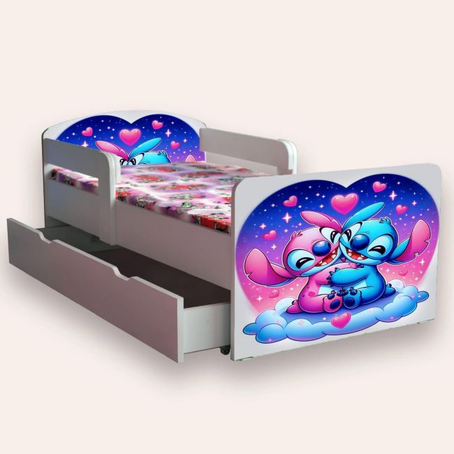 Pat Copii cu LILO SI STITCH Mic 2-6 ani 130x60 cm varianta cu sertar si saltea SafeNest CMG51893955723604