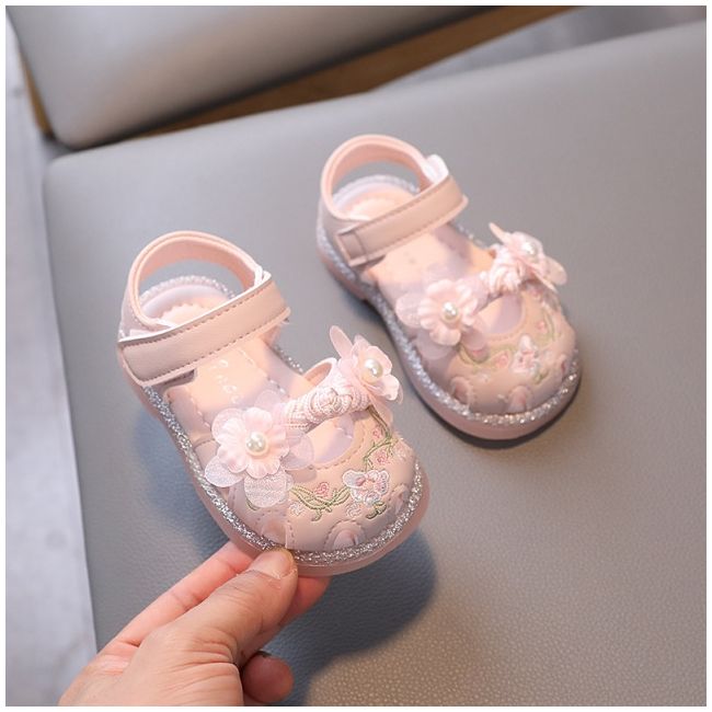 Sandale roz cu flori brodate si perlute pentru fetite – elegante si confortabile mb2025su56-1-sa48