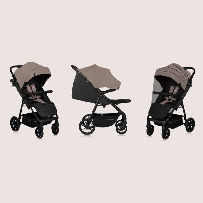 Carucior sport, Lionelo, Mira, Maner reglabil in 5 pozitii, Spatar si suport de picioare reglabile, Plasa de tantari si suport biberon incluse, Pana la 22 kg, 6 luni+, Conform cu EN1888-1, EN1888-2, Testare SGS, Bej BYNLO-MIRA_BEIGE_SAND