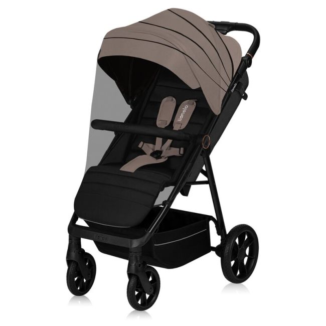Carucior sport, Lionelo, Mira, Maner reglabil in 5 pozitii, Spatar si suport de picioare reglabile, Plasa de tantari si suport biberon incluse, Pana la 22 kg, 6 luni+, Conform cu EN1888-1, EN1888-2, Testare SGS, Bej BYNLO-MIRA_BEIGE_SAND