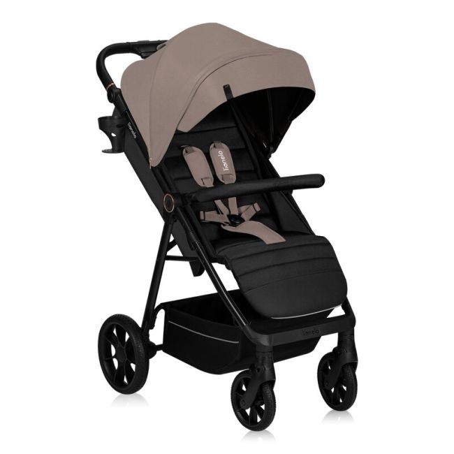 Carucior sport, Lionelo, Mira, Maner reglabil in 5 pozitii, Spatar si suport de picioare reglabile, Plasa de tantari si suport biberon incluse, Pana la 22 kg, 6 luni+, Conform cu EN1888-1, EN1888-2, Testare SGS, Bej BYNLO-MIRA_BEIGE_SAND