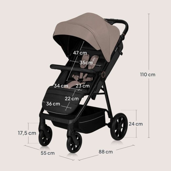 Carucior sport, Lionelo, Mira, Maner reglabil in 5 pozitii, Spatar si suport de picioare reglabile, Plasa de tantari si suport biberon incluse, Pana la 22 kg, 6 luni+, Conform cu EN1888-1, EN1888-2, Testare SGS, Bej BYNLO-MIRA_BEIGE_SAND